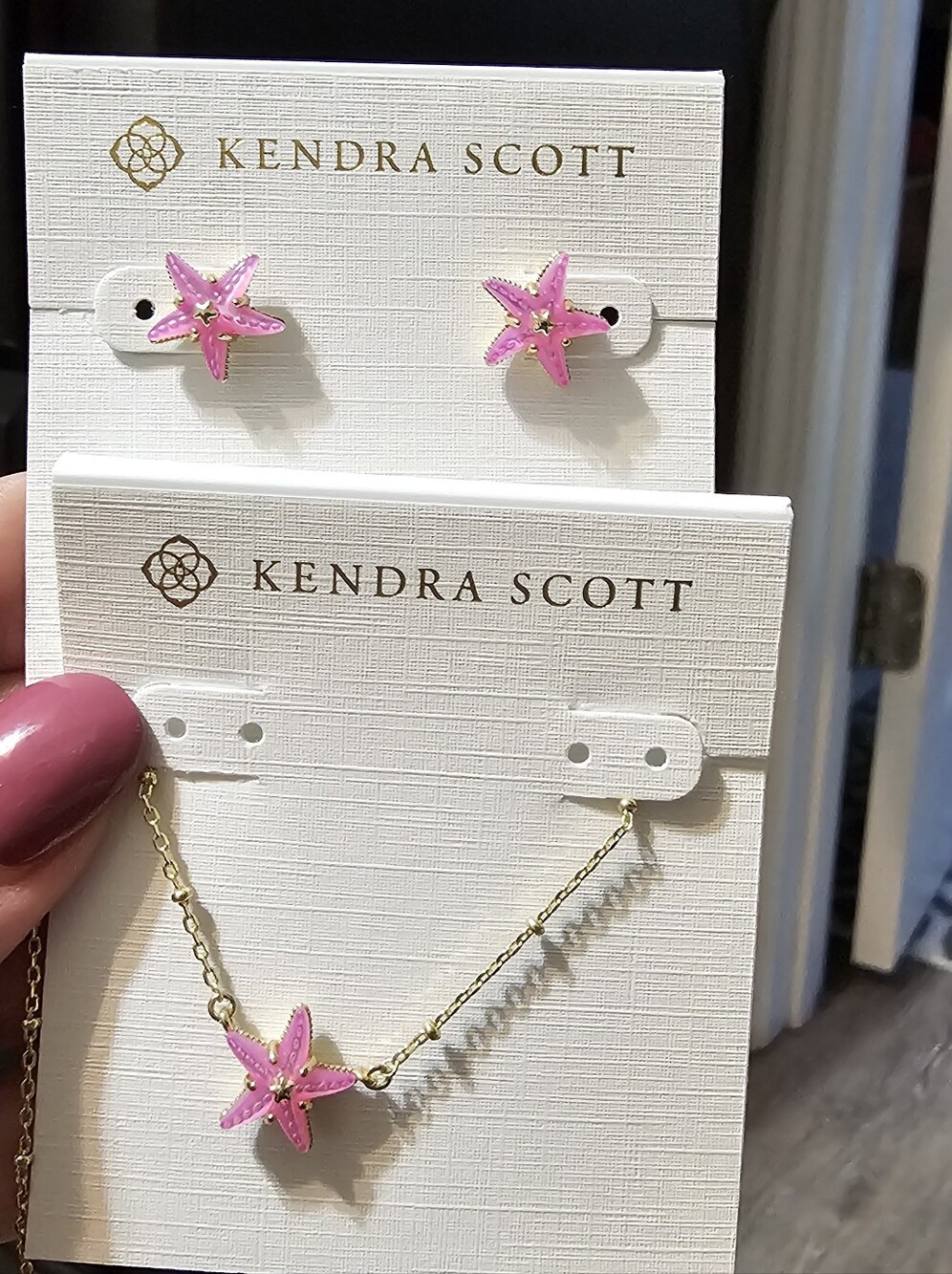 Kendra Scott Kids Pink Starfish Necklace & Stud Earrings Set